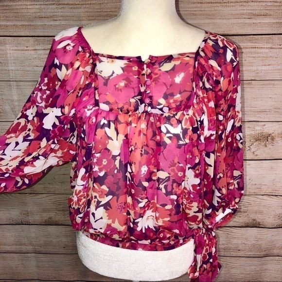 a.n.a Tops - Floral Tie-Waist Blouse